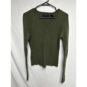 EXPRESS Women's V-Neck Lightweight Knit Sweater Wool Blend Sz Medium Olive Green